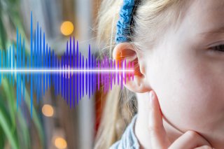 girl with sound waves coming from ear